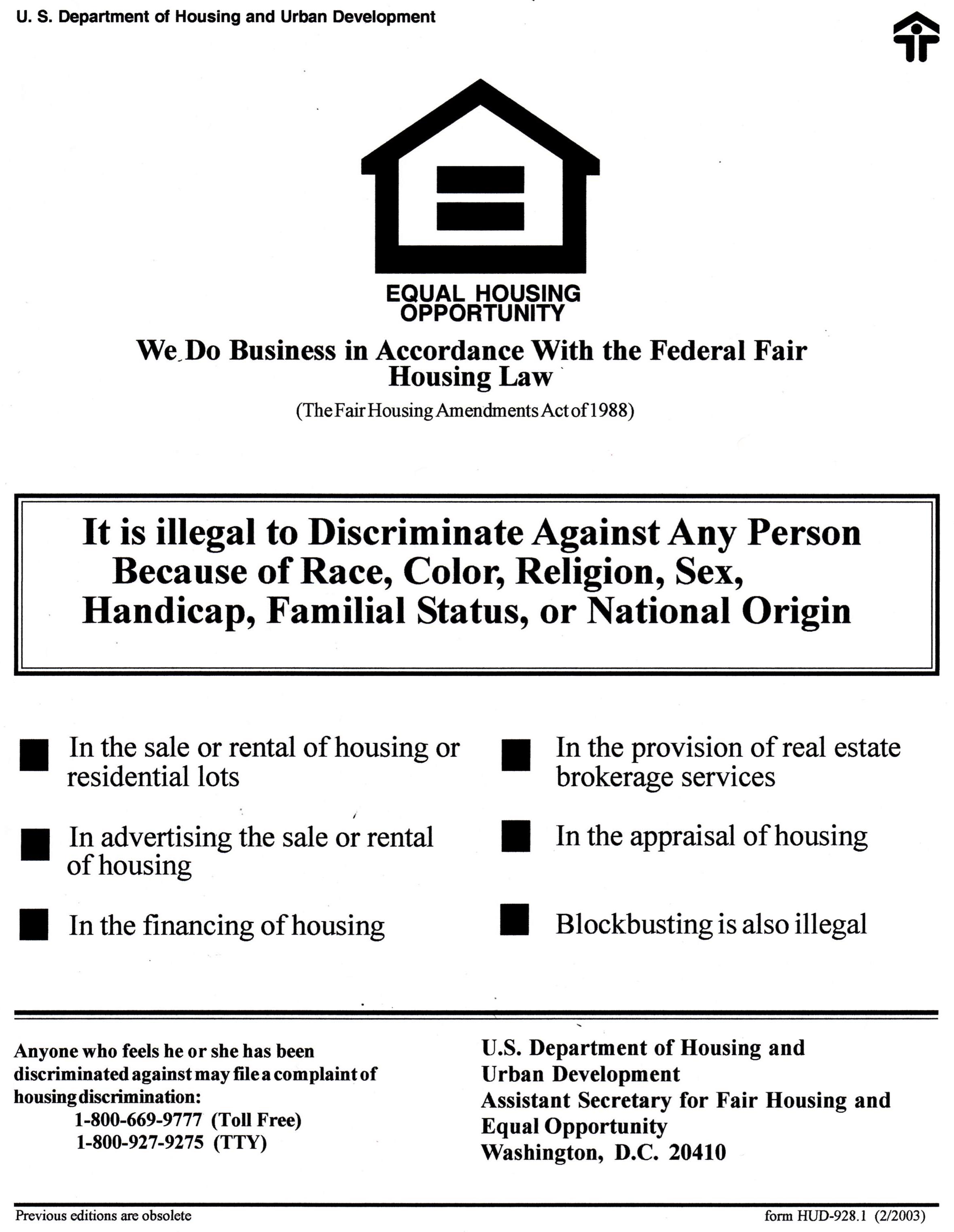 Equal (Fair) Housing Poster