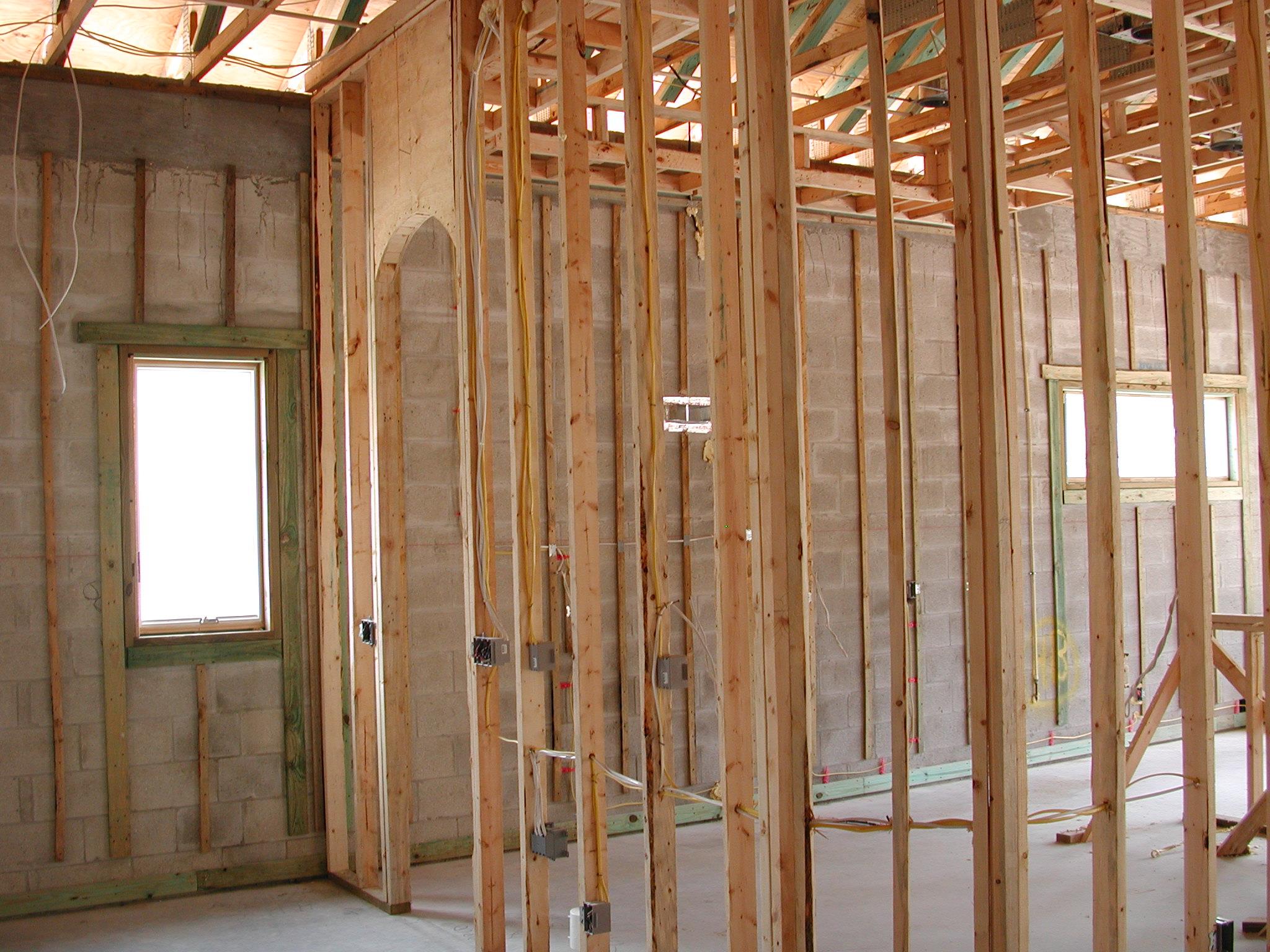 Interior studs prior to drywall application