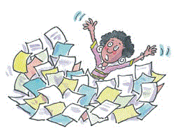cartoon of woman overwhelmed with paperwork