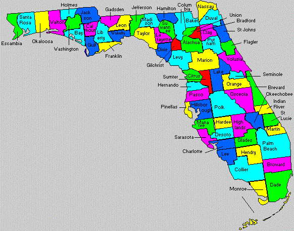 map of florida counties with cities. Map of Florida Counties