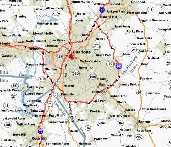 Maps of Charlotte North Carolina Area, Charlotte NC Area Maps, Free Map