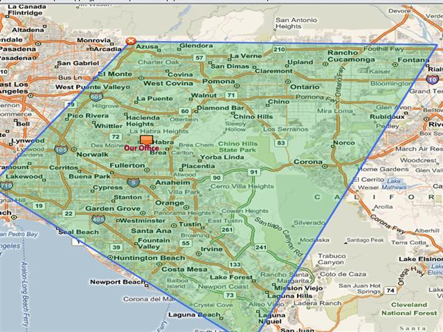 REO Listing Orange County CA Areas Covered - map - California Bank Owned Propeties