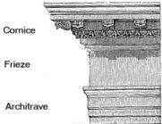 Entablature with cornice, frieze, and architrave