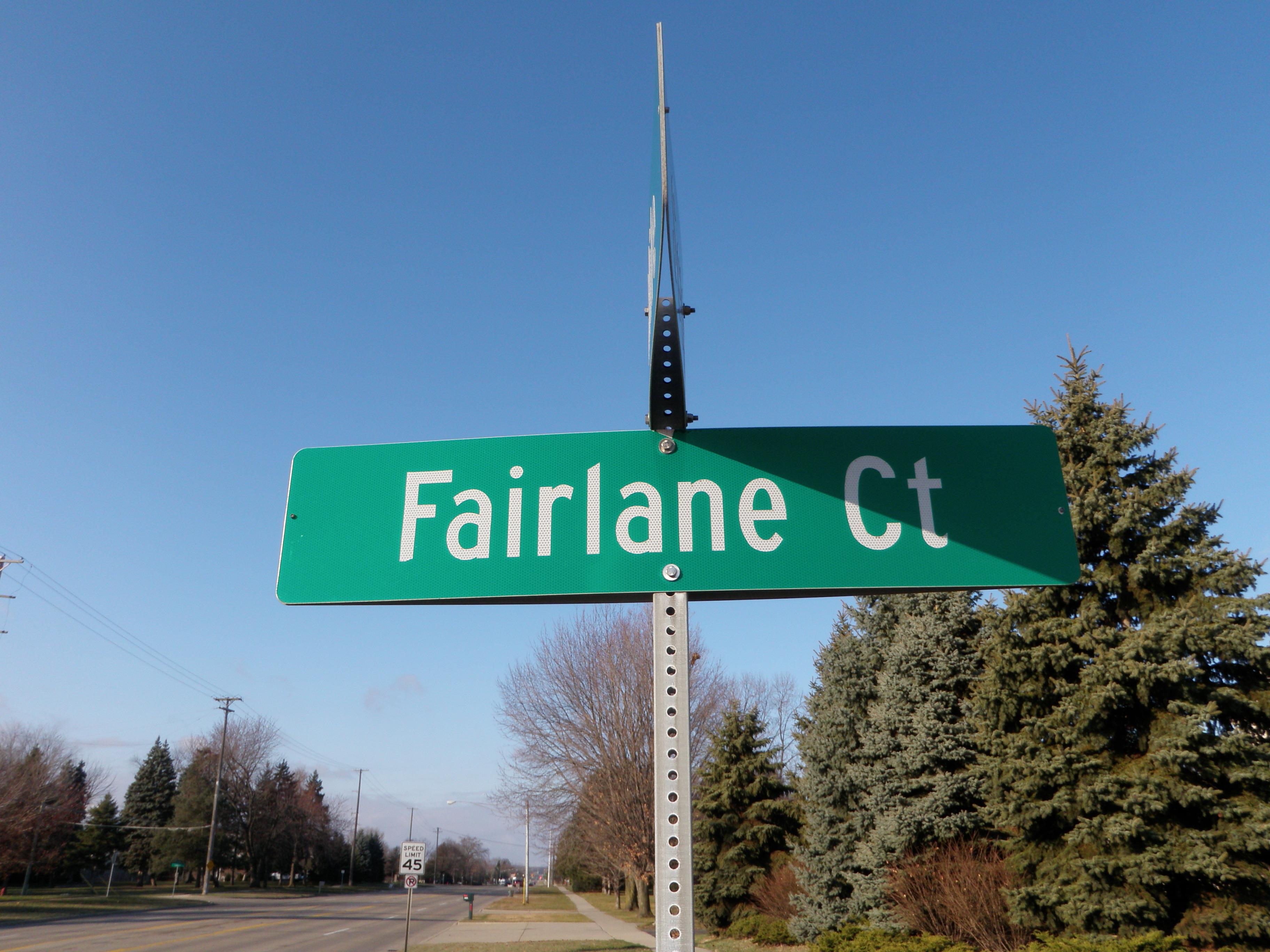 Fairlane Ct street sign livonia michigan