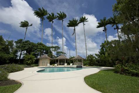 Barbados Luxury,  view of swimming pool and chairs, from house