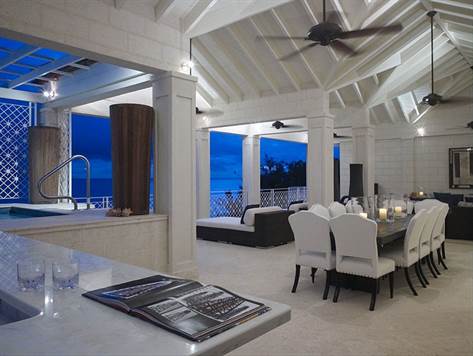 Barbados Luxury,  Shot of Proper dinning room from kitchen, with Jacuzzi
