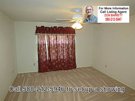 Second Bedroom 308 W Fisher Lane, Home for sale 10 acres call Integrity Real Estate Services 580-212-5946